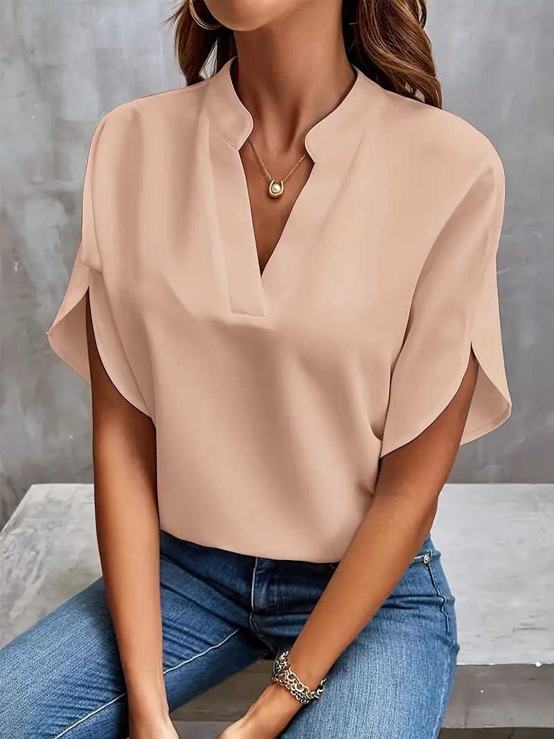 Summer Casual V-Neck Loose Fit Women’s Solid Color Top
