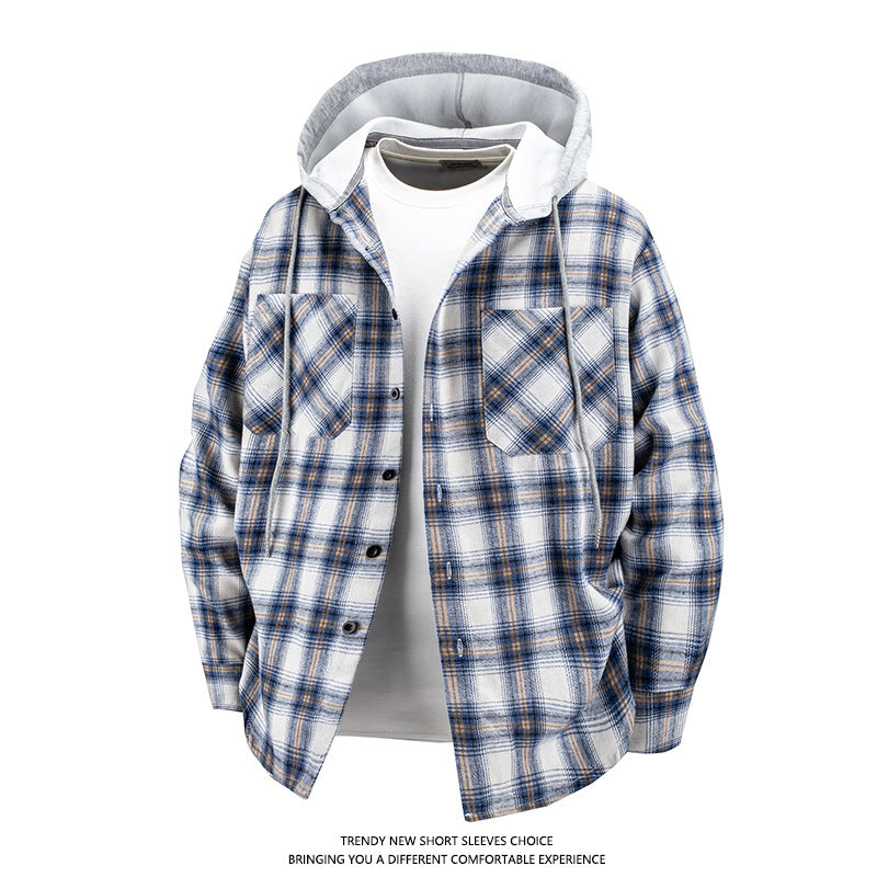 Japanese Trendy Hooded Plaid Shirt Jacke