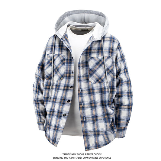 Japanese Trendy Hooded Plaid Shirt Jacke