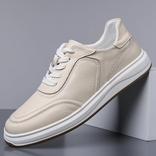 Men’s Genuine Leather Casual Sneakers – Breathable Trendy White Shoes