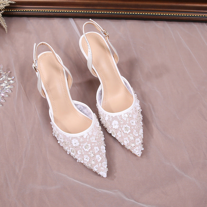 Summer Beads Strap Sandals Women's Wedding  High Heels