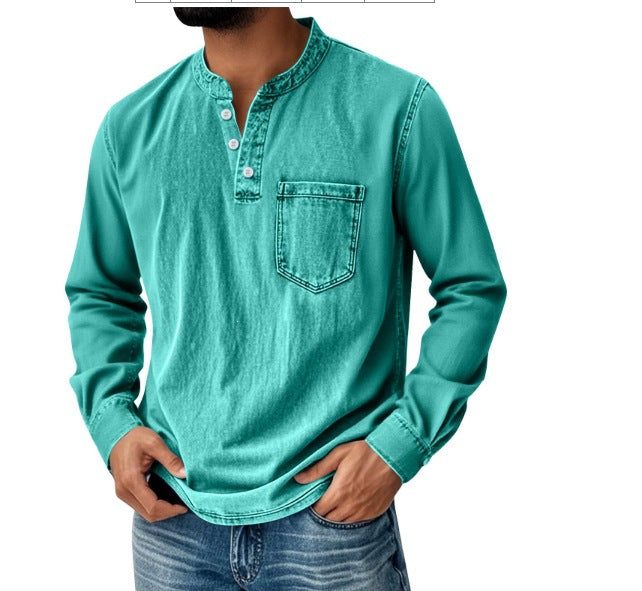 Mens 3D Print Semi-Zip Long Sleeve Polo Shirt