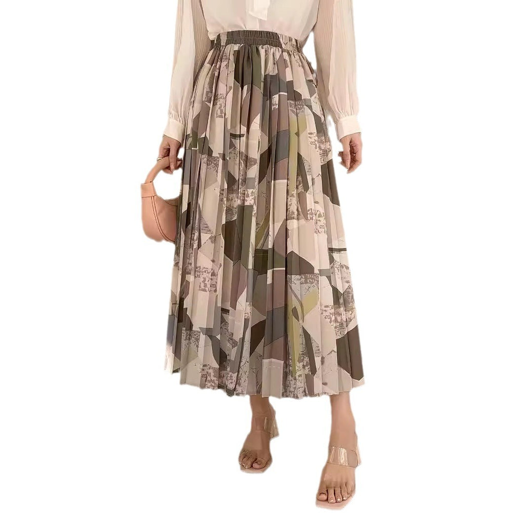 Retro Geometric A-Line Pleated Skirt for Spring/Summer