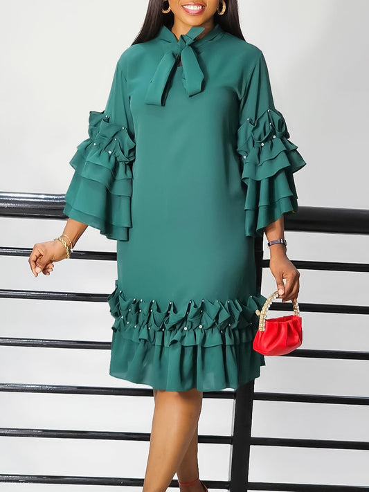 Elegant Multi-Layer Ruffle Sleeve Dress