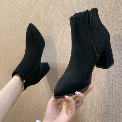 High Heeled Boots Side Zipper - Fashion Block Heel