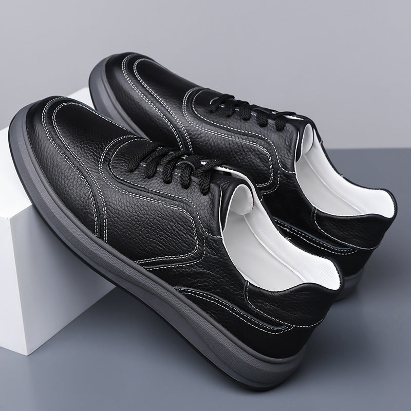 Men’s Genuine Leather Casual Sneakers – Breathable Trendy White Shoes