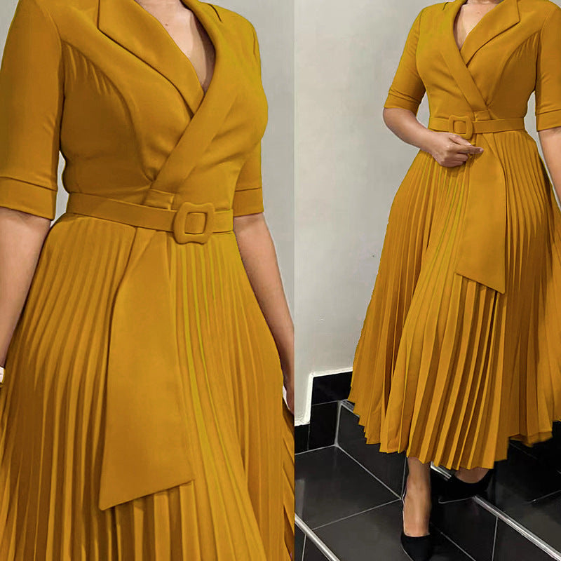 Suit Collar Press-Pleated Waist Plus Size African Dress