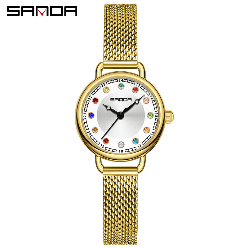 Elegant Malachite Quartz Watch with Crystal Stones - Luxury Women's