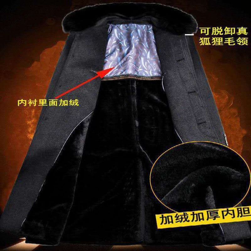 Mens Woolen Trench Coat Business Casual Long Over-Knee Jacket Autumn Winter