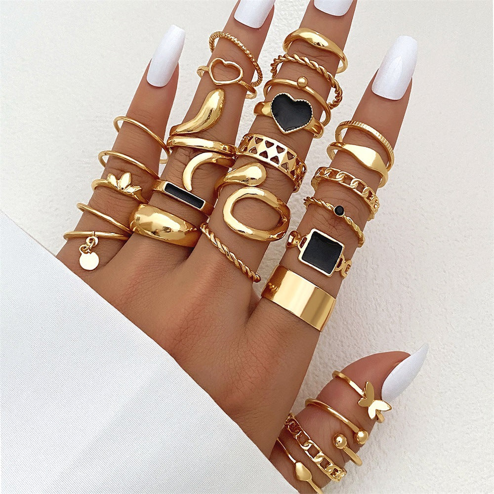 Butterfly ring opening multi-joint ring set 22 pieces love ring female design sense niche