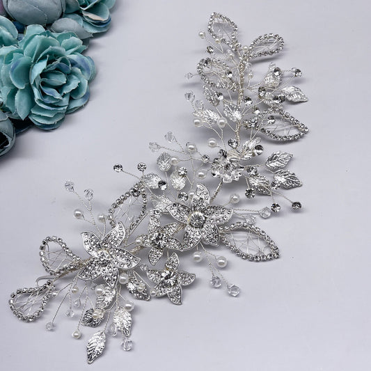 Bridal hand-twisted silk beaded hollow leaf  wedding hair tiara