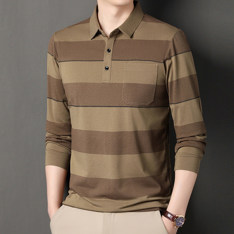 Striped Button-Up Polo  Earth Tones Edition