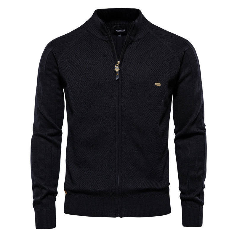 Mens Korean Style Color Block Knit Sweater Jacket