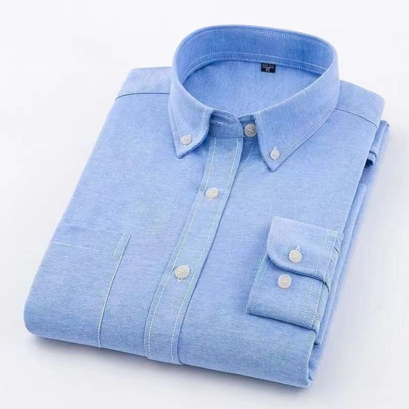 Men’s Solid Color Oxford Cotton Long-Sleeve Shirt