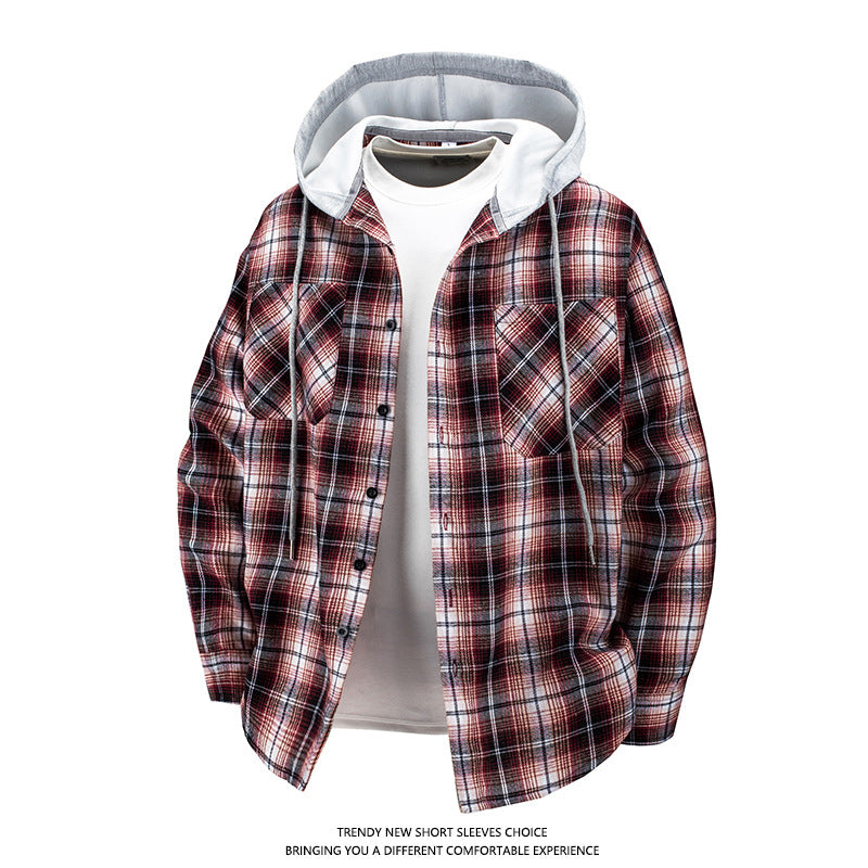 Japanese Trendy Hooded Plaid Shirt Jacke