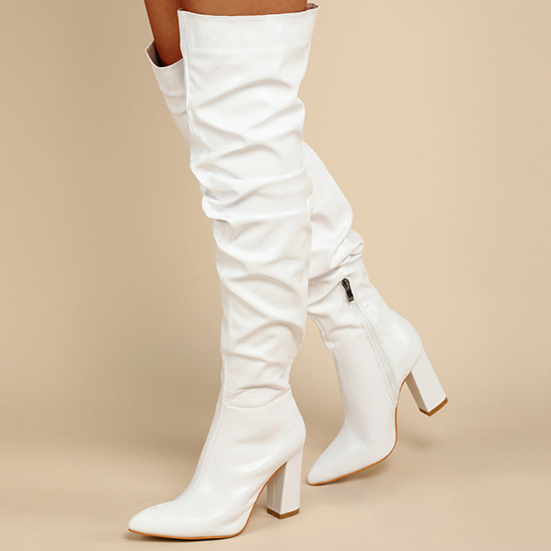 Autumn/Winter Pleated Block Heel Over-the-Knee Boots  Plus Size