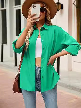 Candy-Colored Button-Up Cardigan Shirt for Women