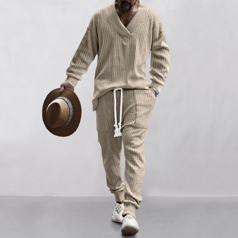 Men's V-Neck Jacquard Knitwear & Casual Sports Suit  Fall/Winter Fashion