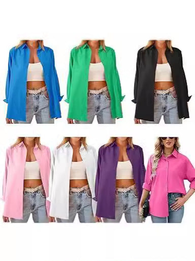 Candy-Colored Button-Up Cardigan Shirt for Women