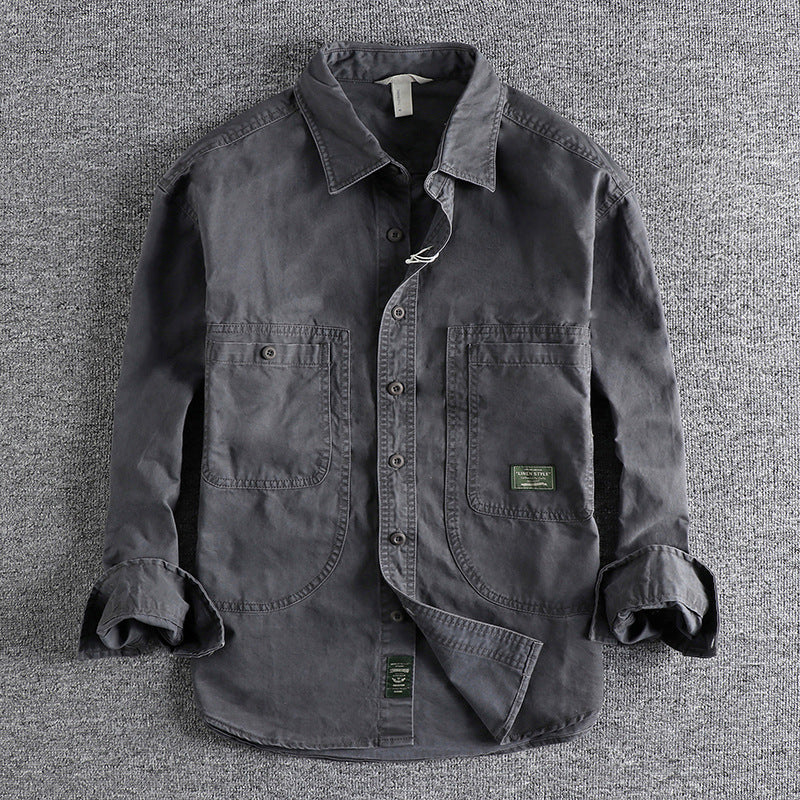Tough Guy Vintage Distressed Cargo Shirt Jacket  Mens Casual Style
