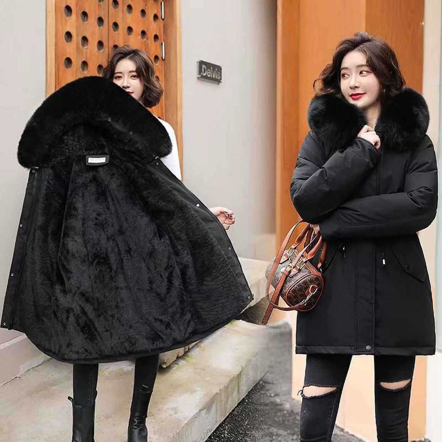 Women's Winter  Slim Fit Faux Fur Parka Jacket