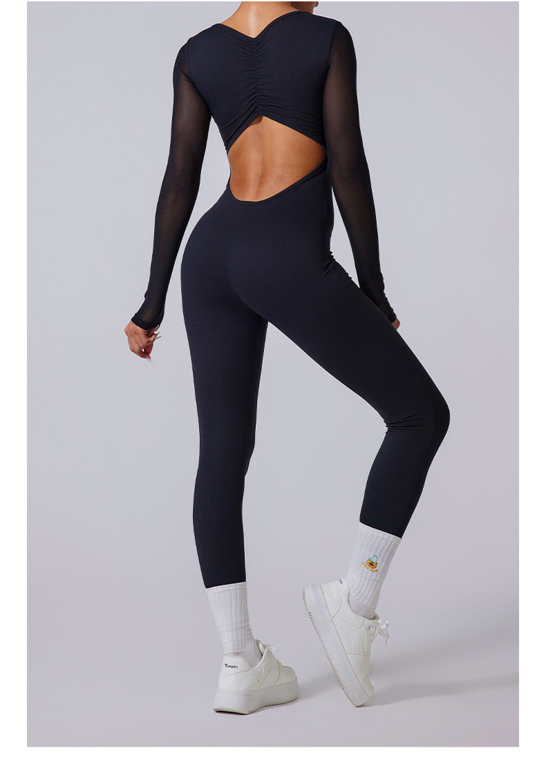 Mesh-Back Long-Sleeve Jumpsuit