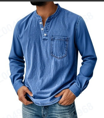 Mens 3D Print Semi-Zip Long Sleeve Polo Shirt