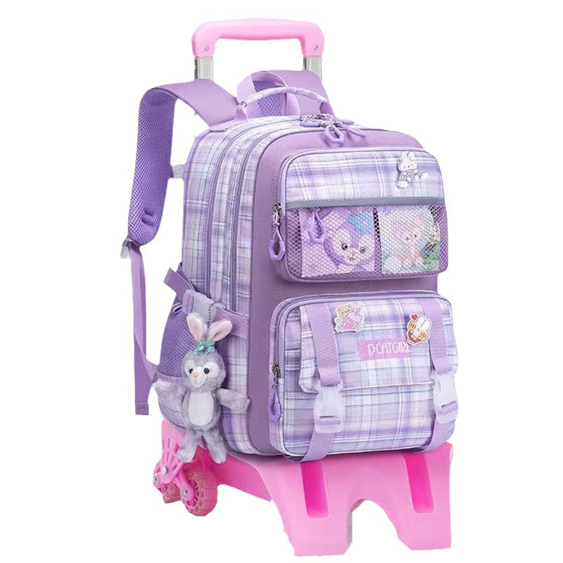 Girls' Large Capacity Trolley School Bag with Spine Protector