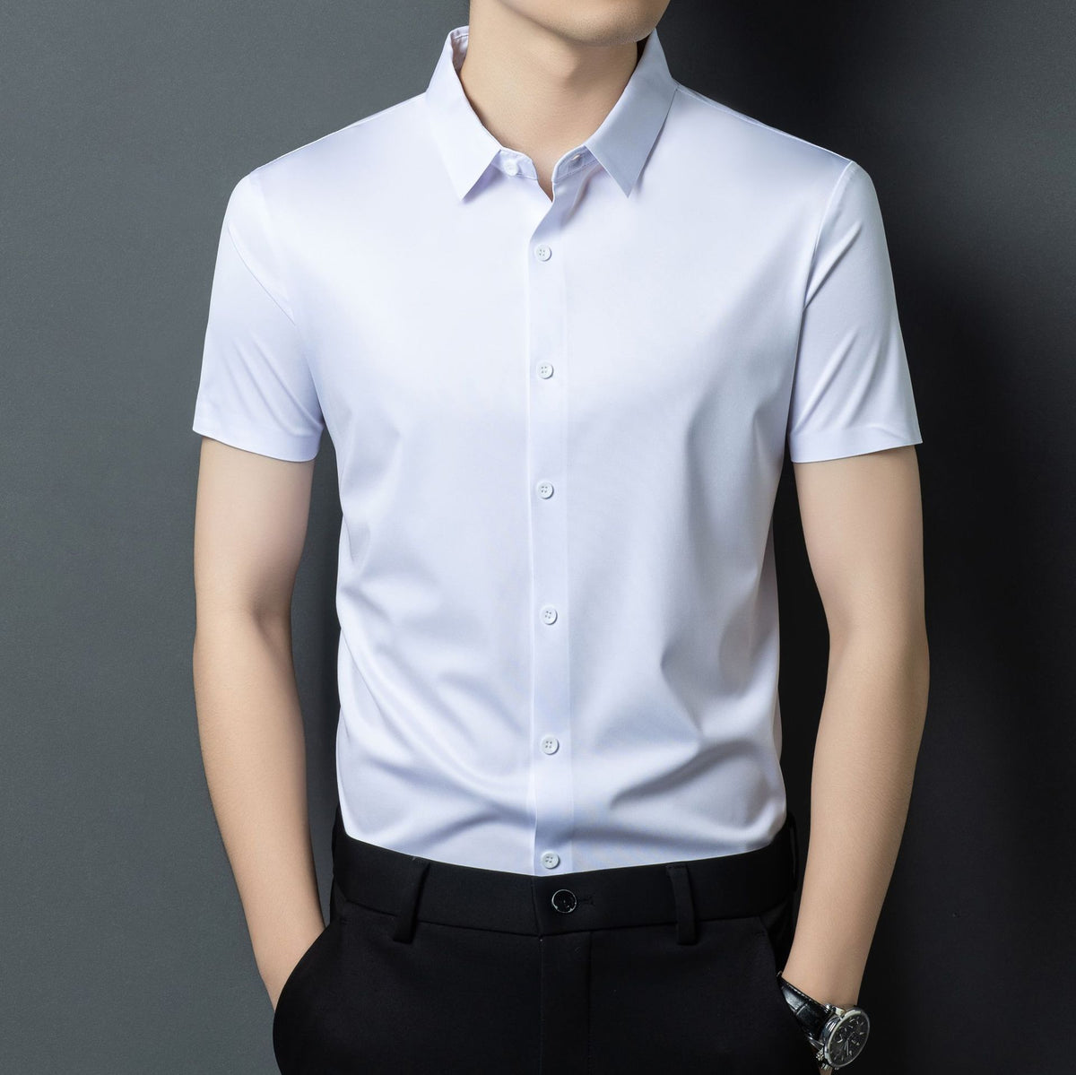 Mens Stretch Ice Silk Long-Sleeve Shirt