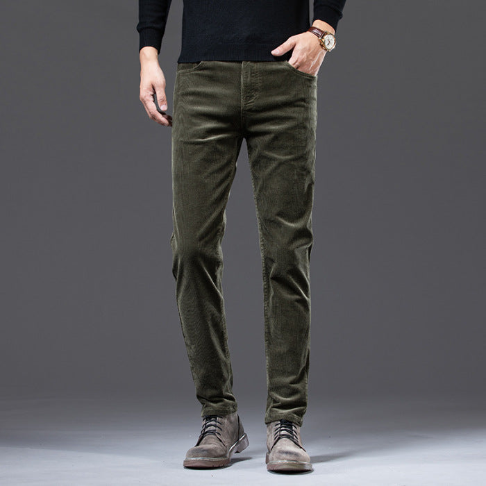 Men’s Corduroy Dad Slacks – Autumn Loose Straight Striped Fleece Trousers (On Hand)