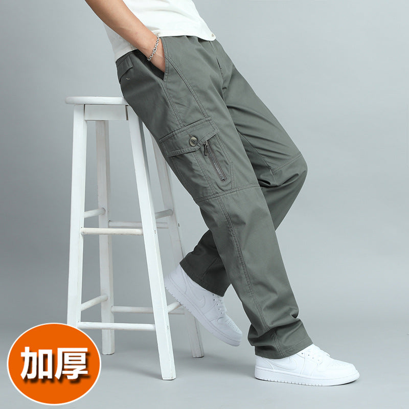 Men's Summer Thin Cotton Cargo Pants – Loose Fit Multi-Pocket Straight Casua