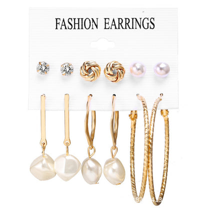 Set Pearl Crystal Stud Earrings