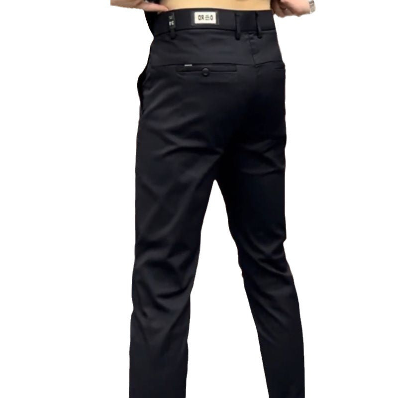 Men’s Solid Color Slim Straight Business Casual Trousers