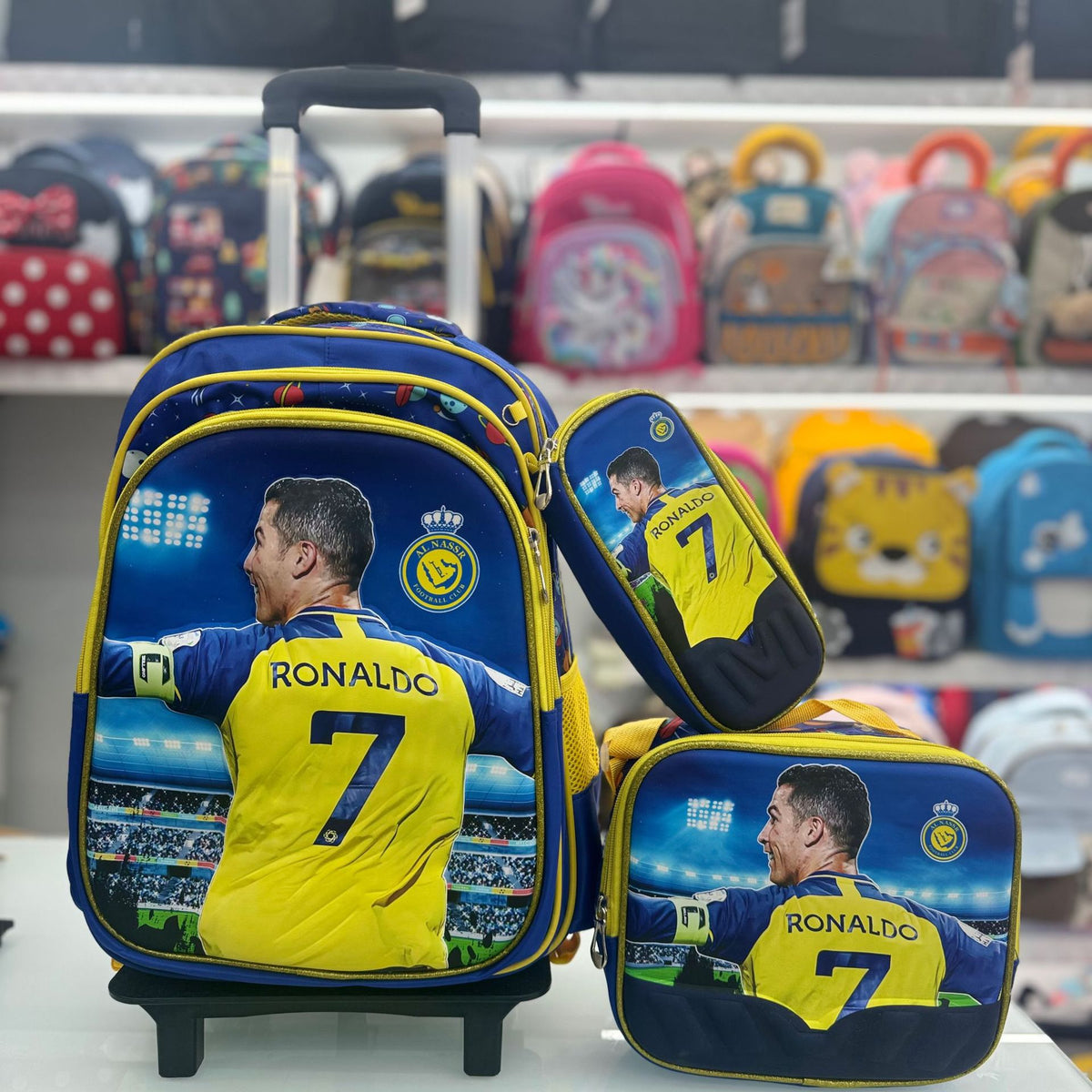 Cartoon 16Inch three-piece set with a rolling rod backpack 3D hard shell backpack with wheels