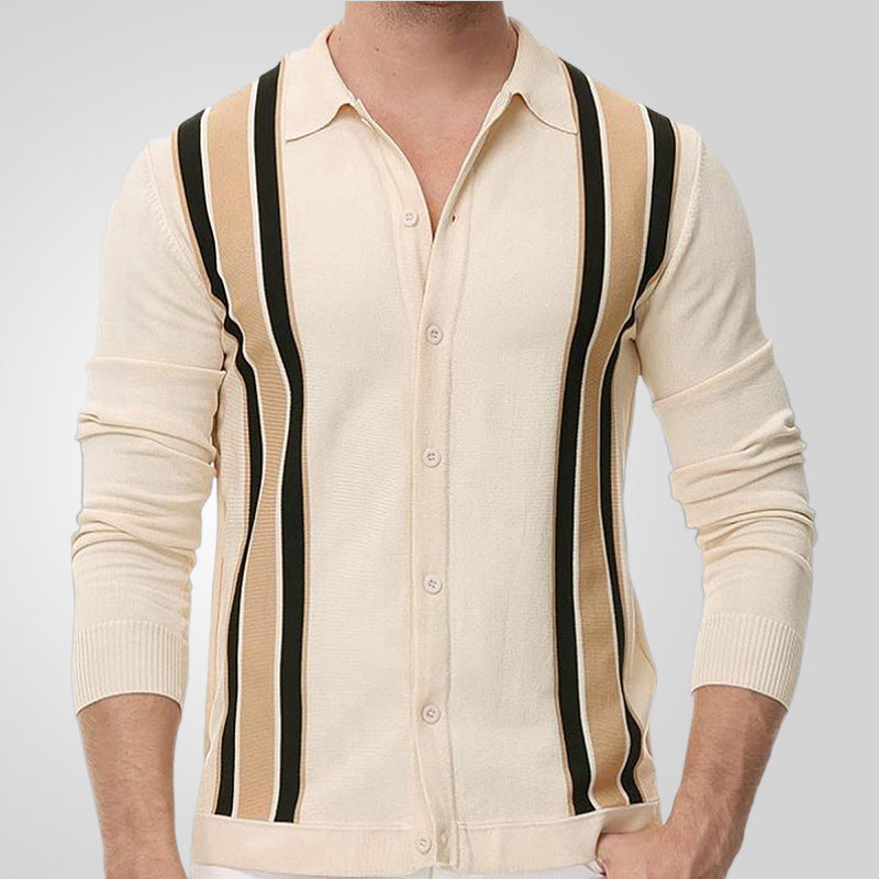 Striped Long-Sleeve Knit Polo