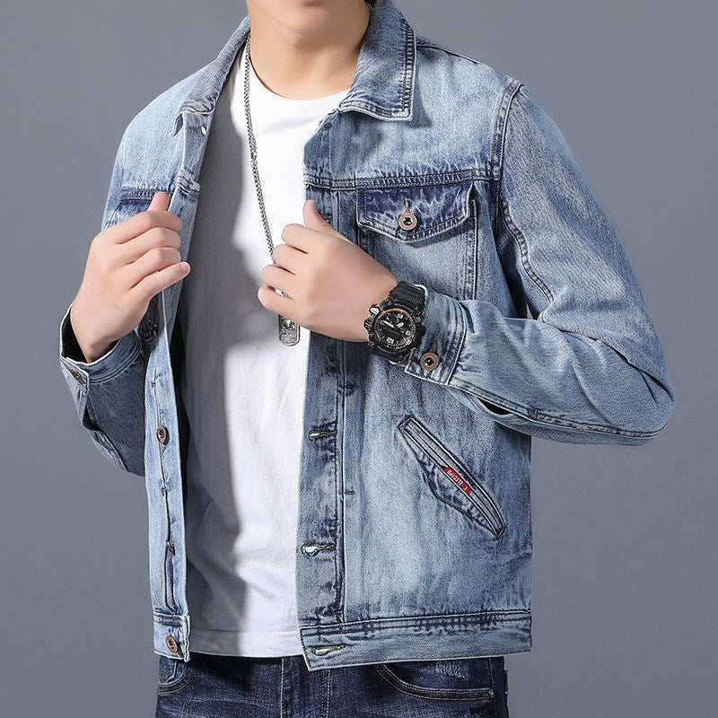 Men’s Casual Loose Denim Jacket – Trendy Square Neck Spring Coat