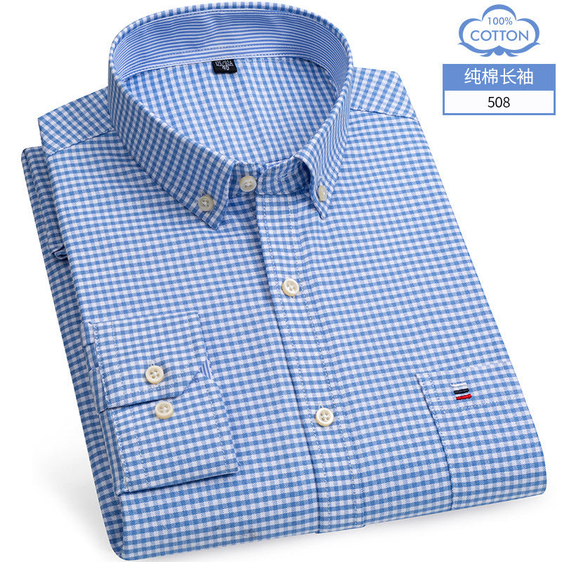 Plus Size Men's Plaid Cotton Oxford Shirt  Spring/Autumn Casual