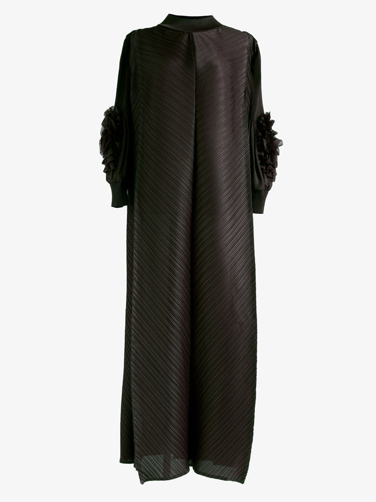Womens Pleated Maxi Dress  Elegant Loose Fit
