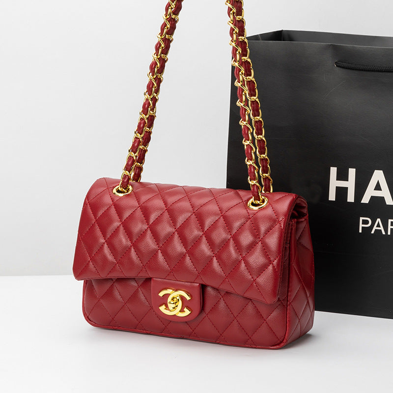 Trendy Small Square Chain Shoulder Bag  Classic Diamond Check Crossbody