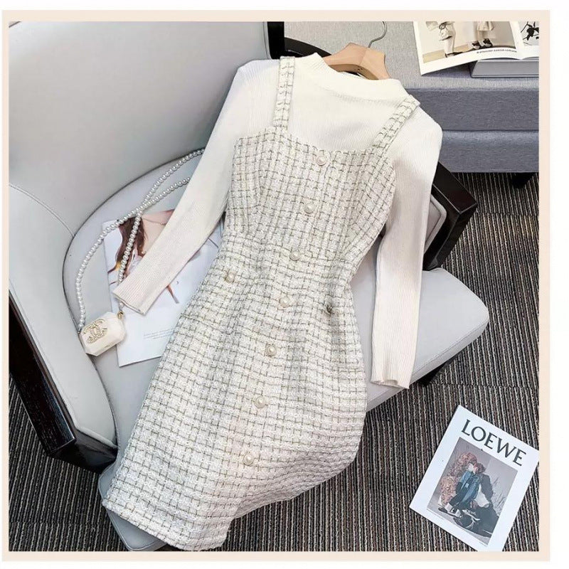 Tweed small fragrance style sub strap skirt two set