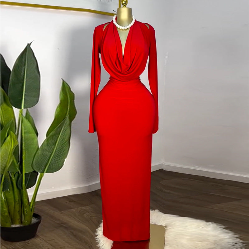 Sweet Pile Collar High-Waisted Long Dress