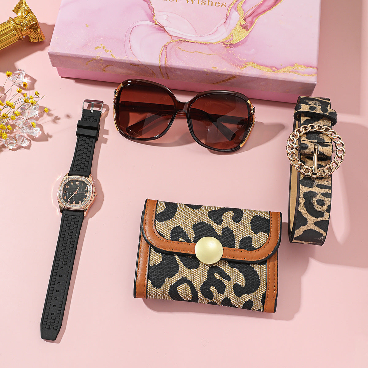 3-Piece Gift Set for Women: Belt, Watch, and Sunglasses