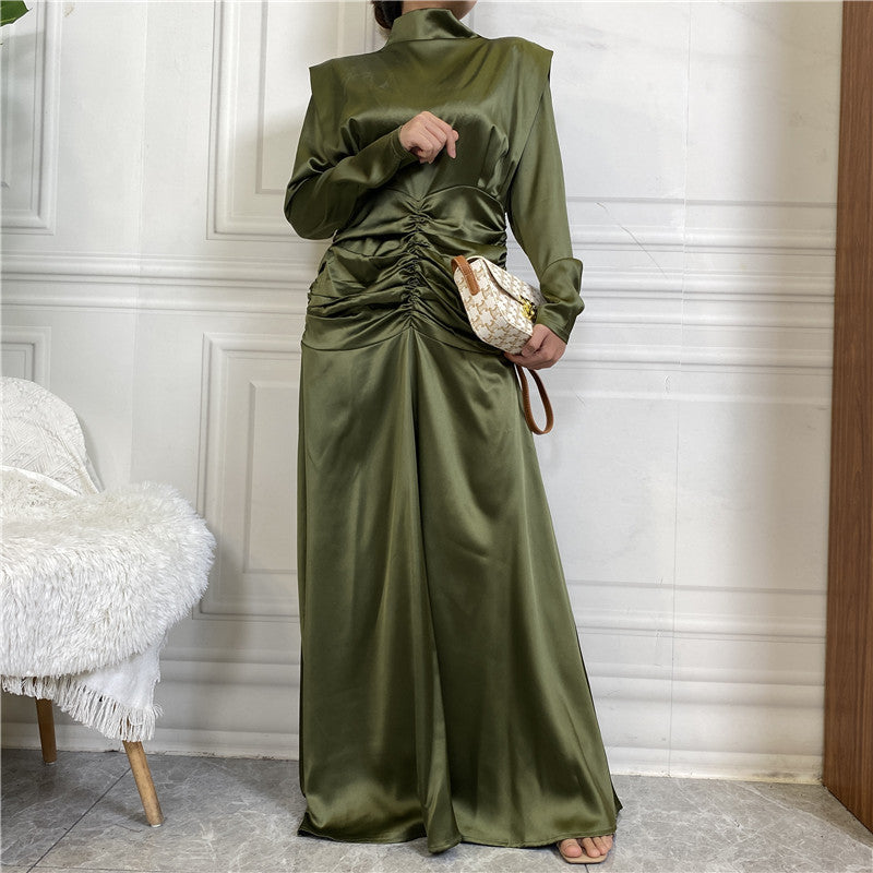 Elegant High Neck Satin Maxi Dress