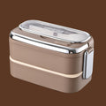 Stainless Steel Double-Layer Lunch Box with Handle & Utensils