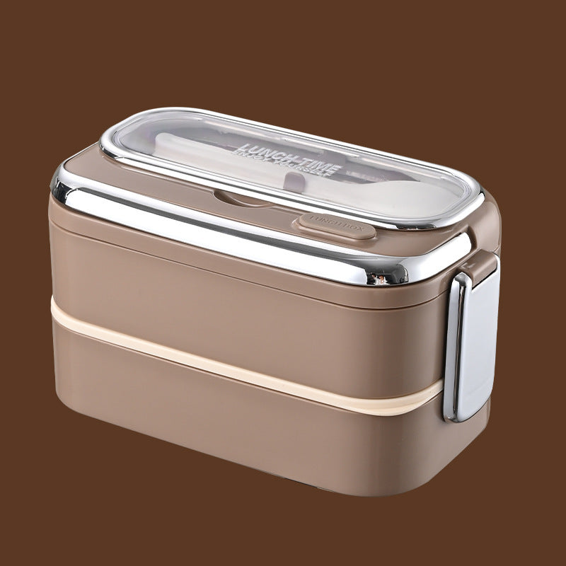 Stainless Steel Double-Layer Lunch Box with Handle & Utensils