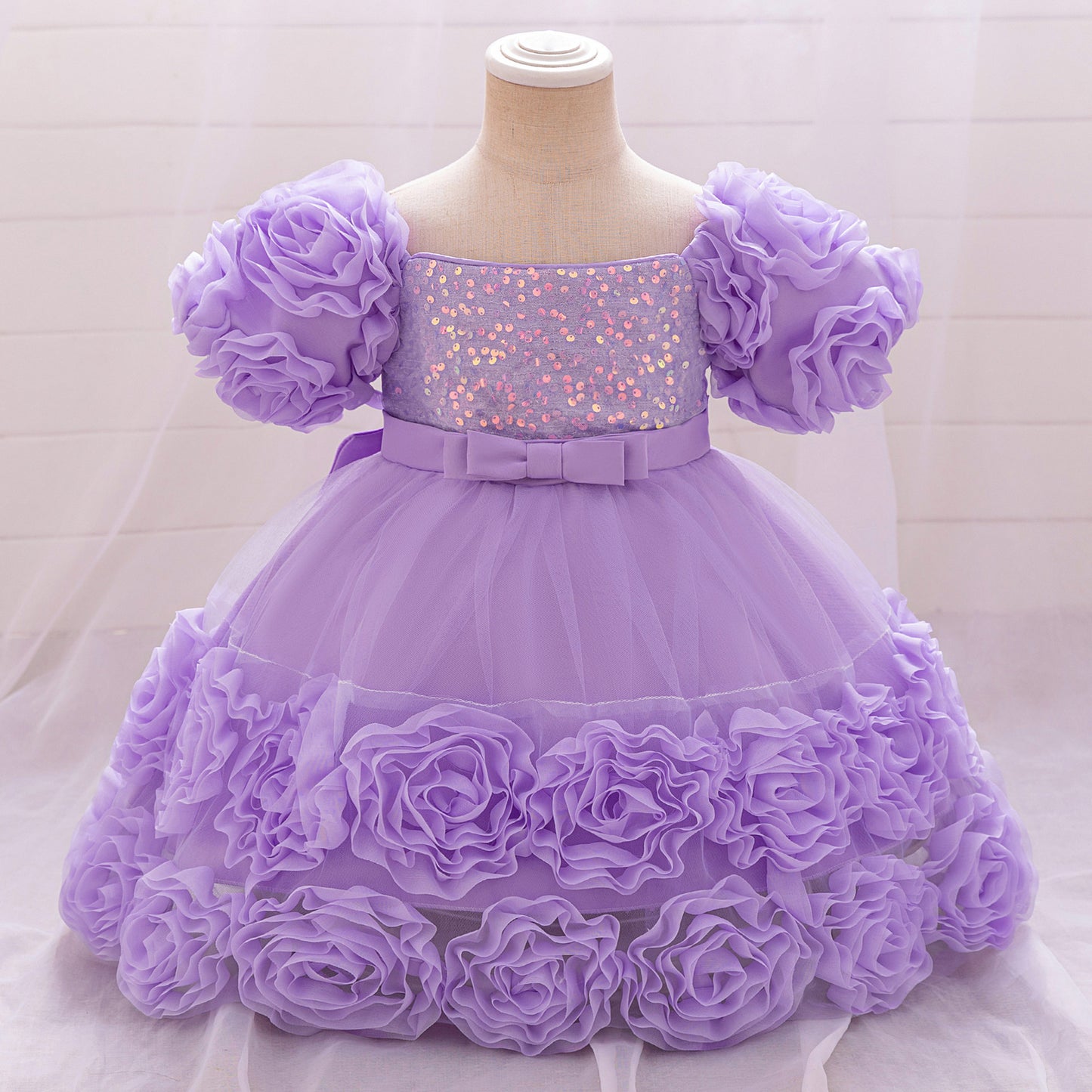 Rosette Ruffle Sequin Princess Dress