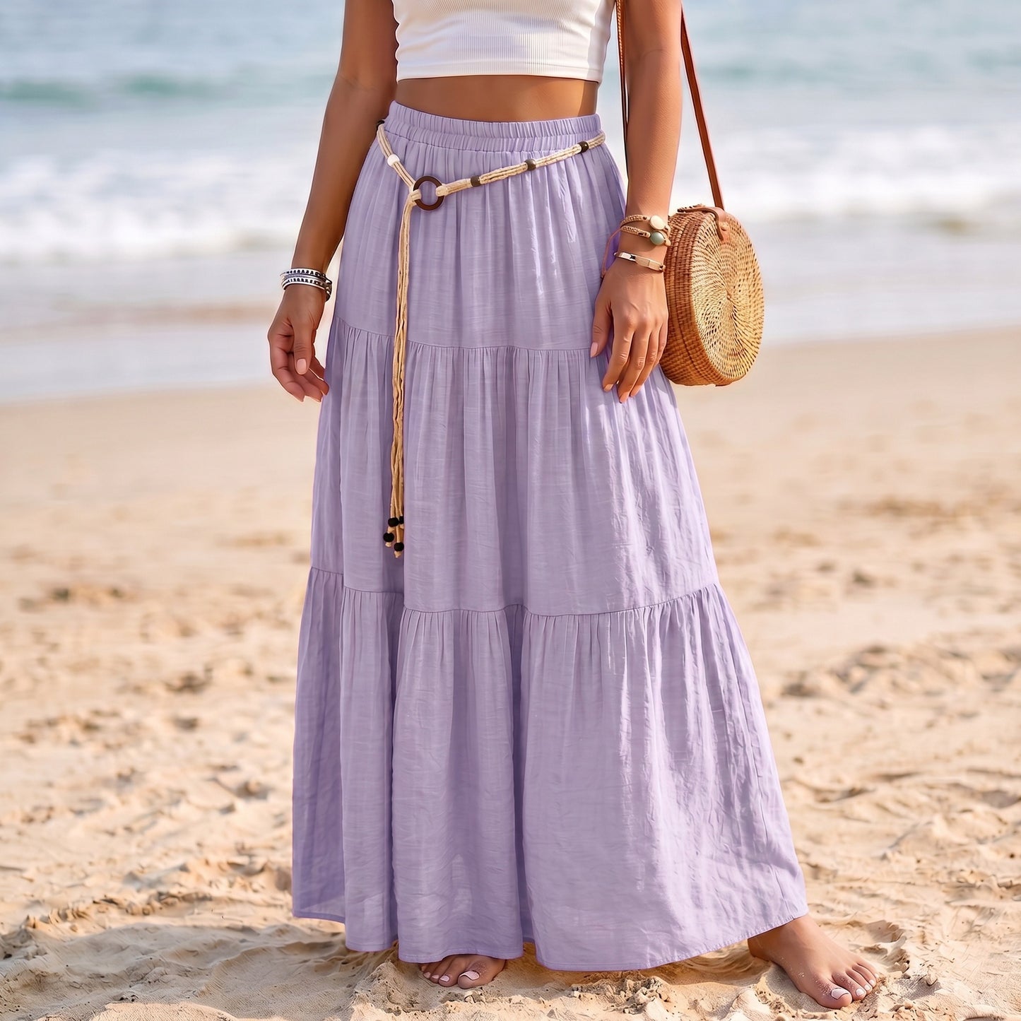 Solid Color Patchwork Layered Cake Skirt