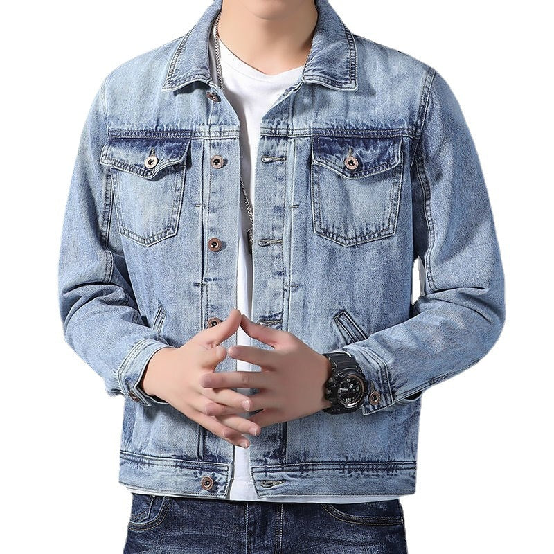 Men’s Casual Loose Denim Jacket – Trendy Square Neck Spring Coat