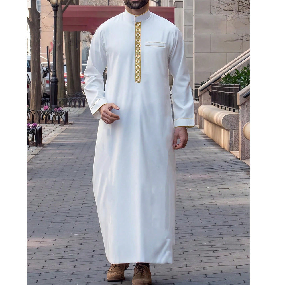 Mens Ethnic Embroidered Stand Collar Long Sleeve Shirt
