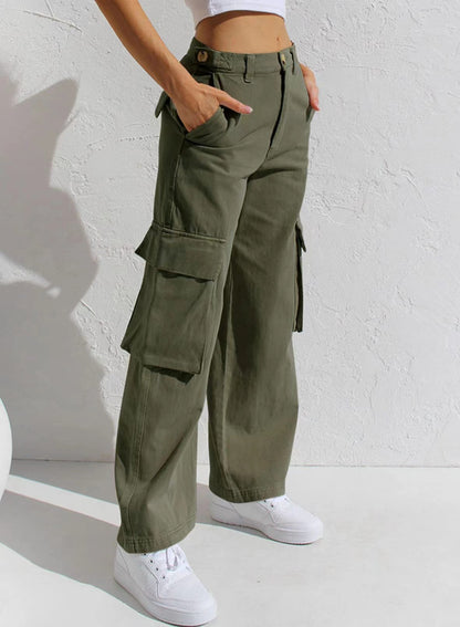 Multi-color straight pocket cargo trousers women